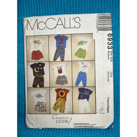 McCalls 6933 Sewing pattern Kids tshirt pants shorts size 5 6 - Picture 1 of 7